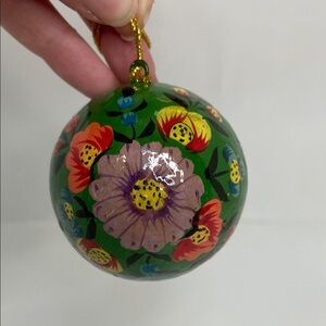 Vintage Floral Hand-Painted Ornament - Green